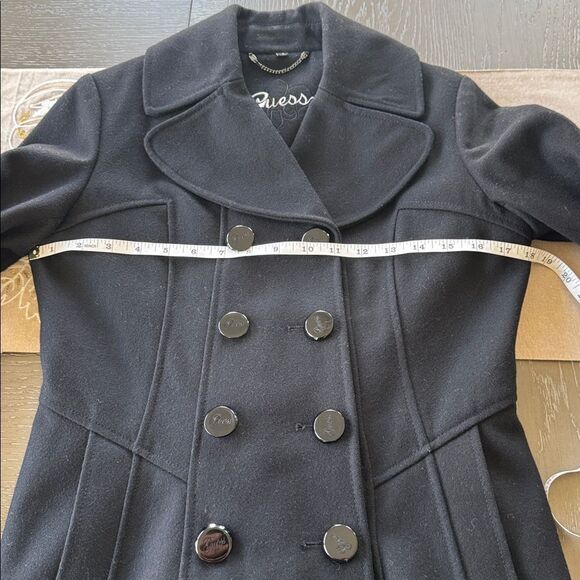 Guess Women's Elegant Black Wool Blend Peacoat Mid-Length Lined Coat Size S EUC - Picture 6 of 15